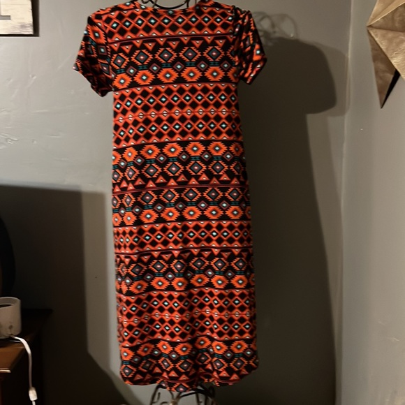 NWT Lularoe Carly Hi-Lo dress Sz XS in rust/green/black multi - Picture 4 of 5